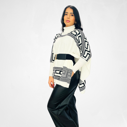 Poncho malha gola alta Branco